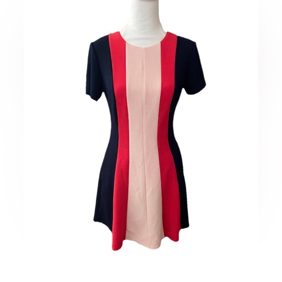 VINCE CAMUTO NAVY PINK WHITE  KNEE LENGTH DRESS Fit Flare Color-block Size 6 - Picture 1 of 6
